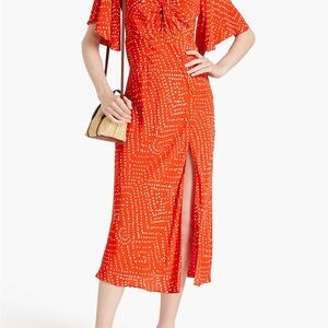 Diane Von Furstenberg Orange and Mint Green Polka Dot Patterned Midi Dress